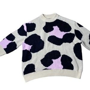 ASOS DESIGNS Chunky Knit Oversized Crewneck Sweater Leopard Animal Print Small